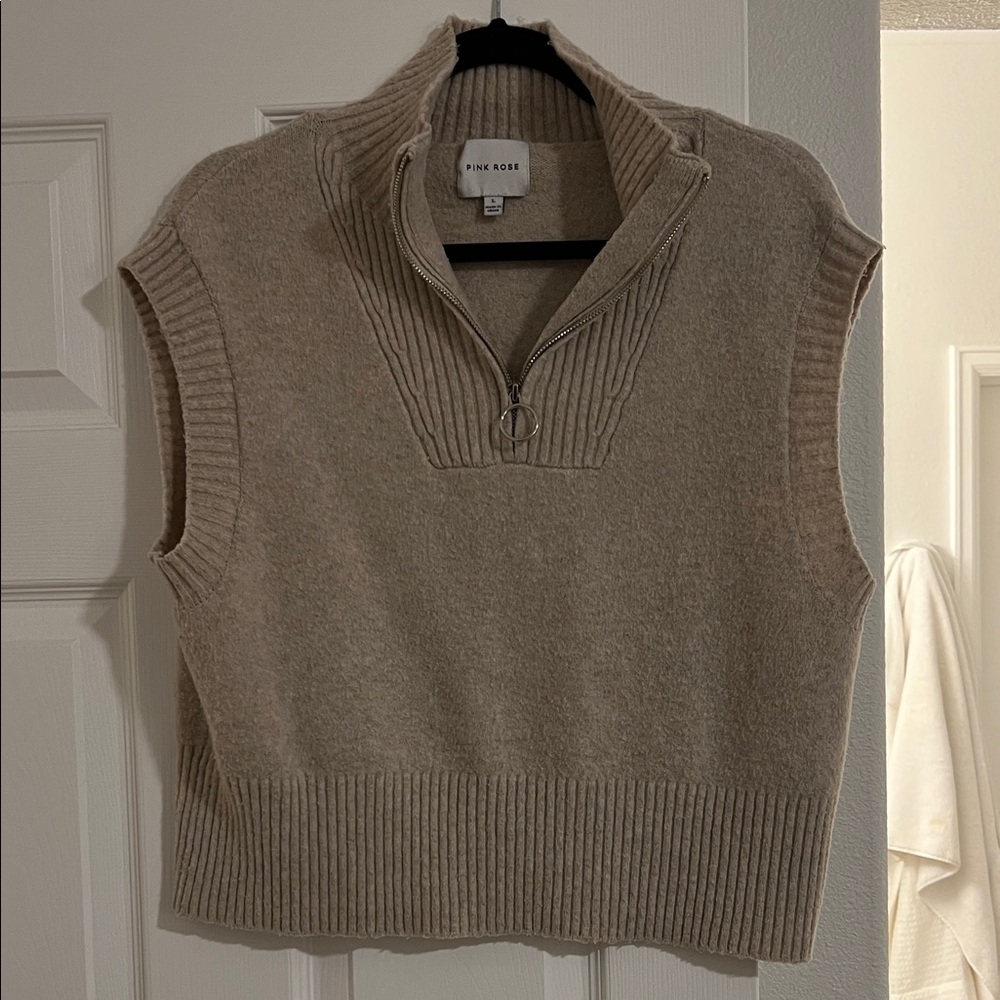 Pink Rose Beige Knit Sweater Vest